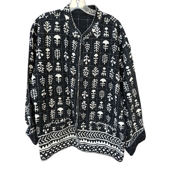 Sam Hilu Art to Wear‎ Jacket Reversible Tribal Button Up Women’s XL Black Cream - Picture 1 of 14